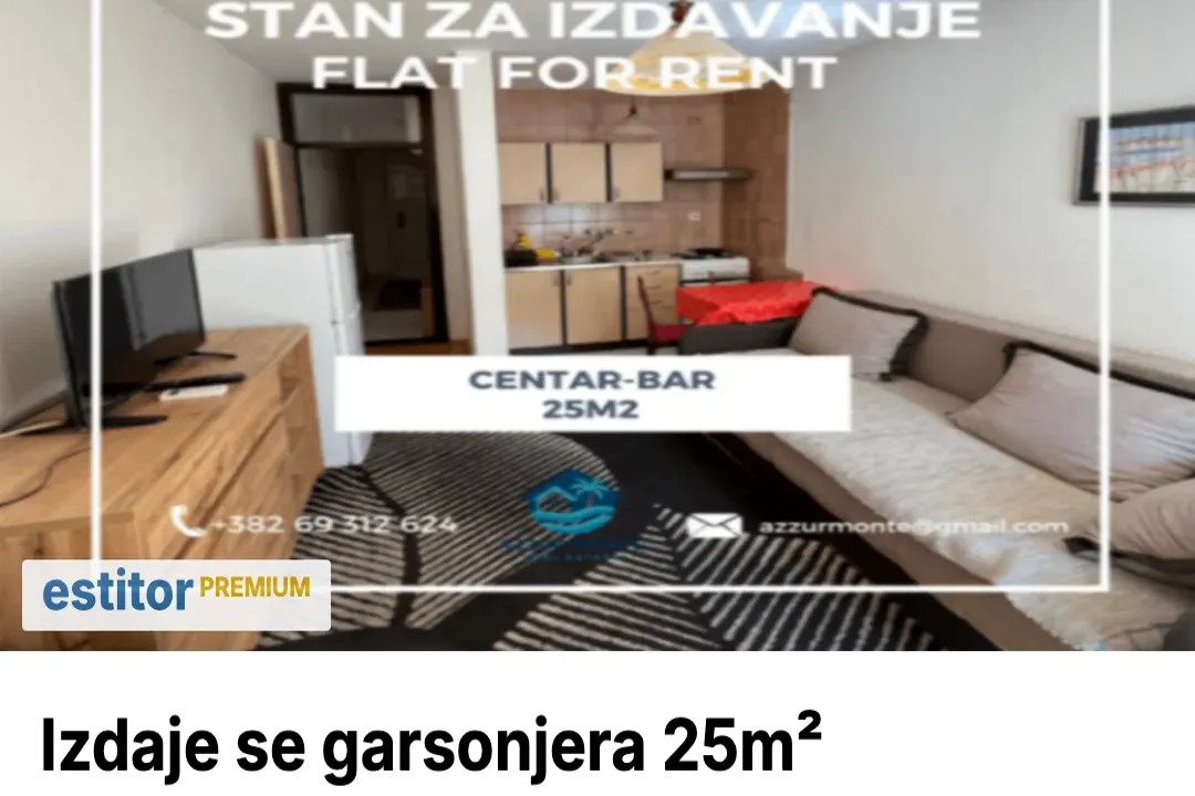 Izdavanje, garsonjera, 25m², Centar, Bar