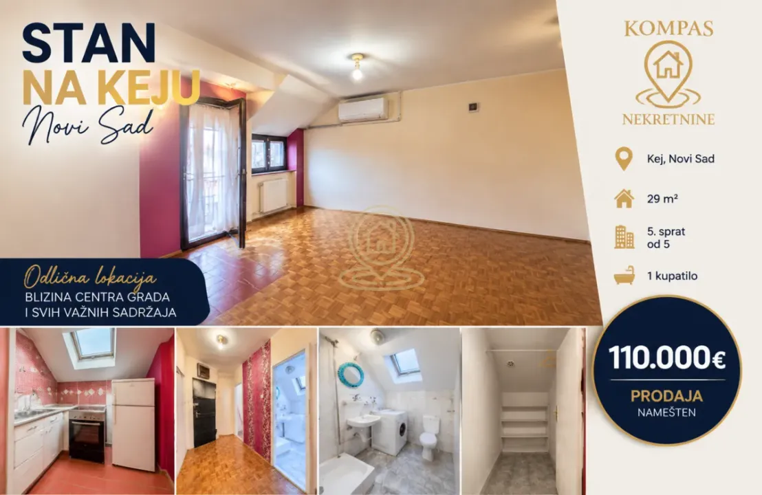 Prodaja, garsonjera, 29m², Kej, Novi Sad Sve Podlokacije