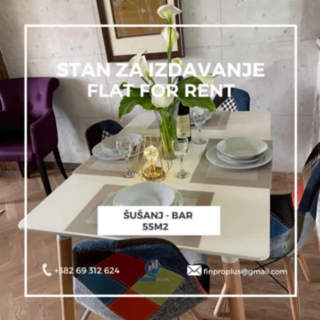 Izdavanje, jednosoban stan, 55m², Šušanj, Bar