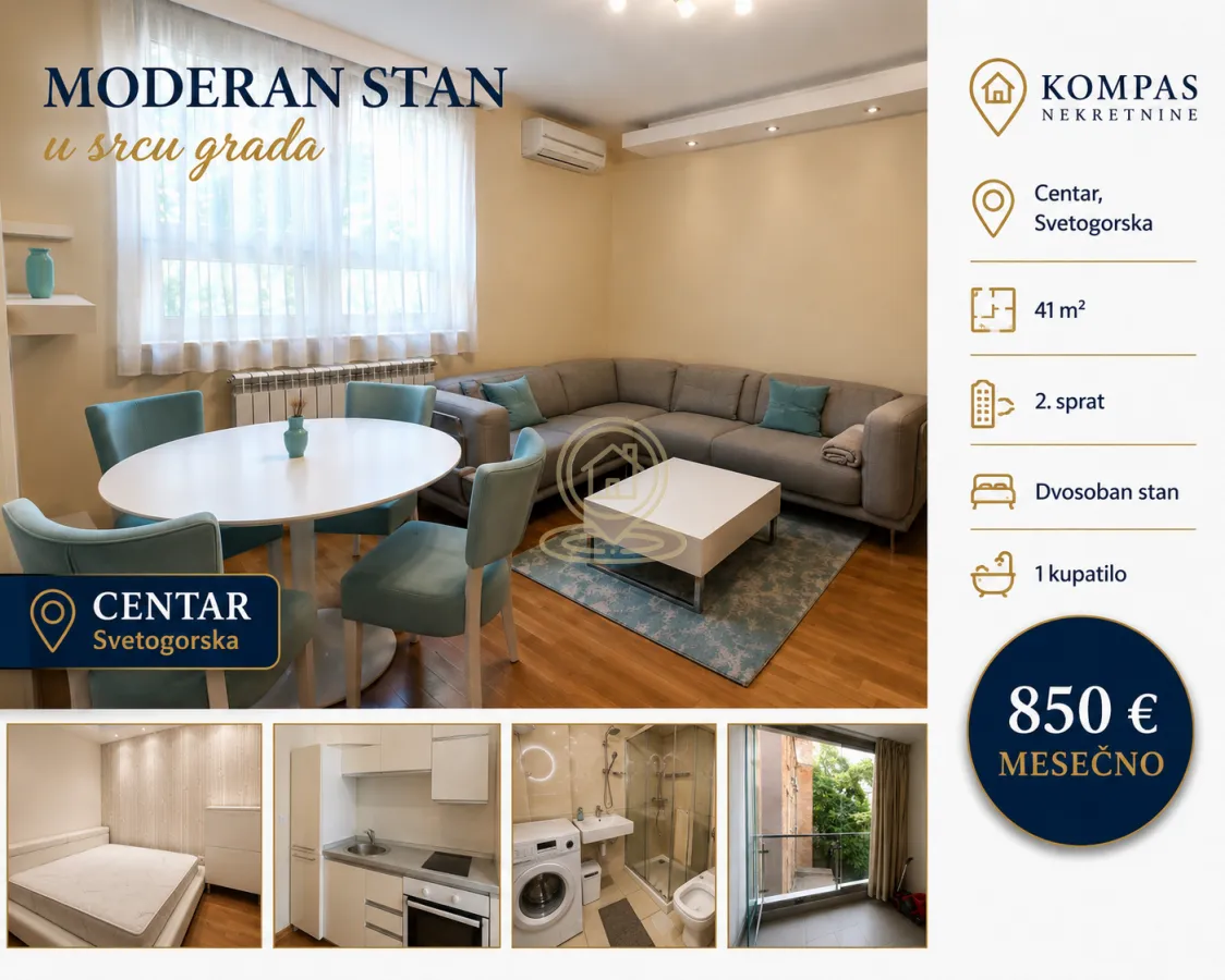 Rent, two bedroom apartment, 41m², Stari Grad, Beograd