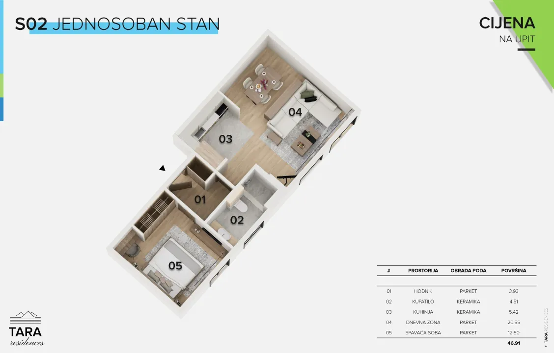 Prodaja, dvosoban stan, 47m², Kolašin, Crna Gora