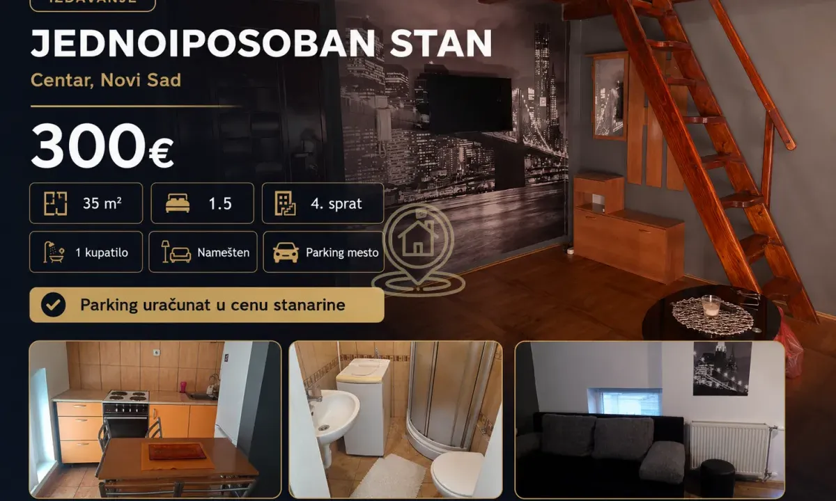 Rent, one bedroom apartment, 35m², Centar, Novi Sad