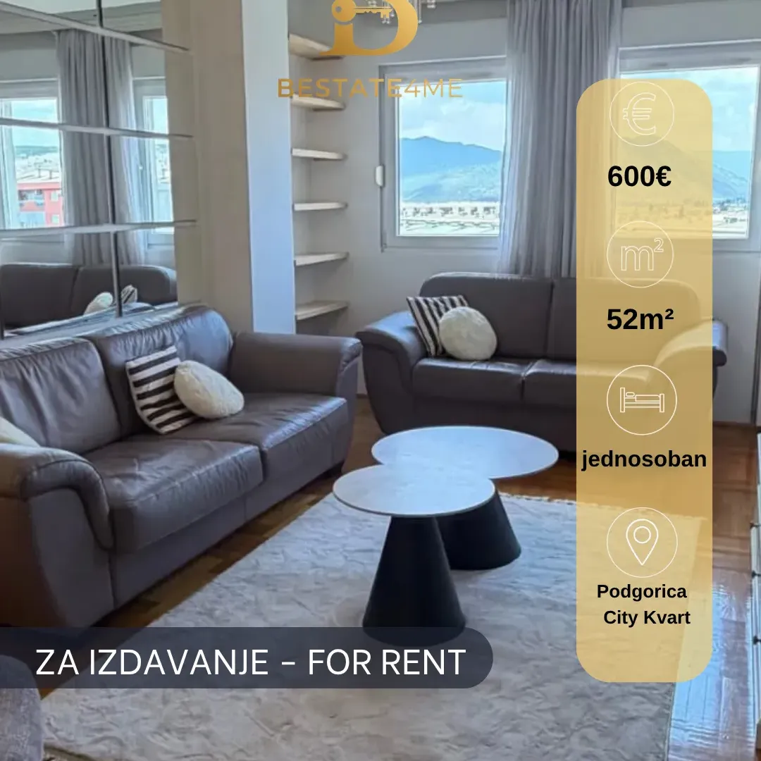 Rent, one bedroom apartment, 52m², City Kvart, Podgorica