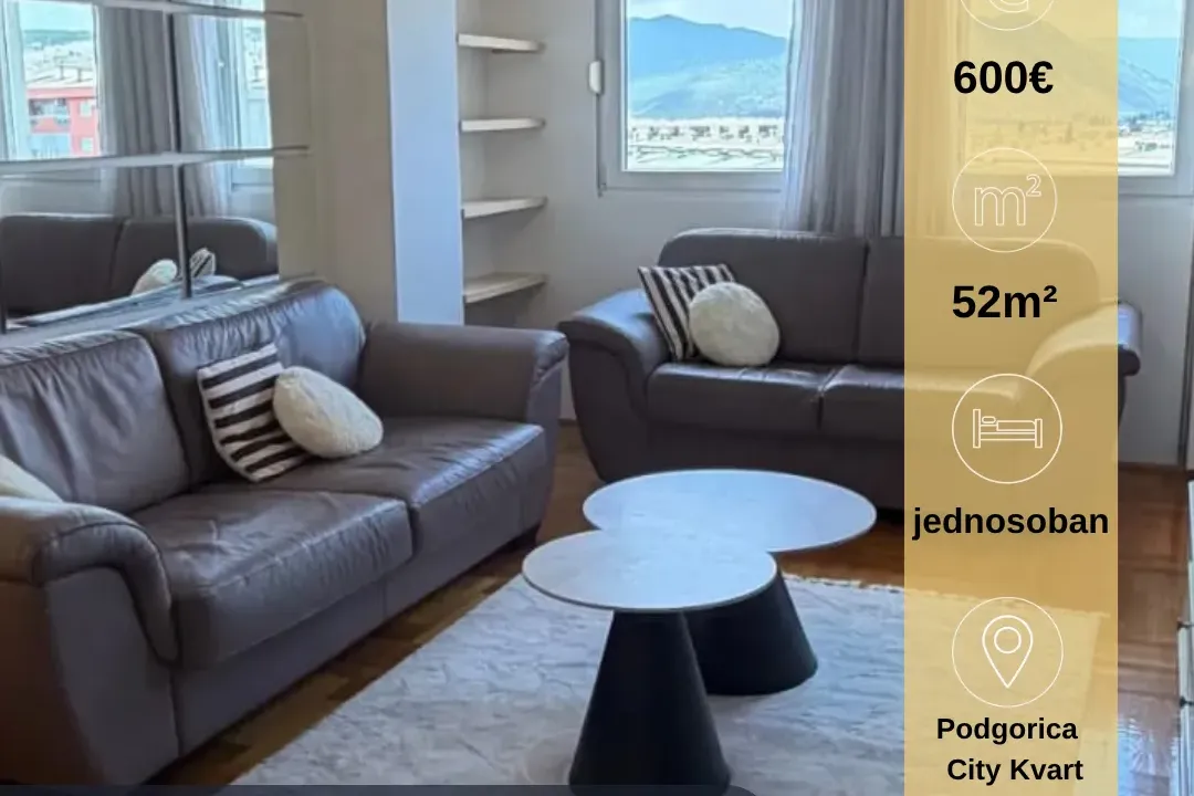 Rent, one bedroom apartment, 52m², City Kvart, Podgorica