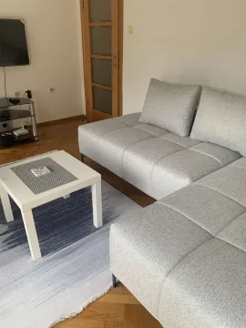 Svijetla dnevna soba sa sivom ugaonom garniturom i klub stolom. - image 13
