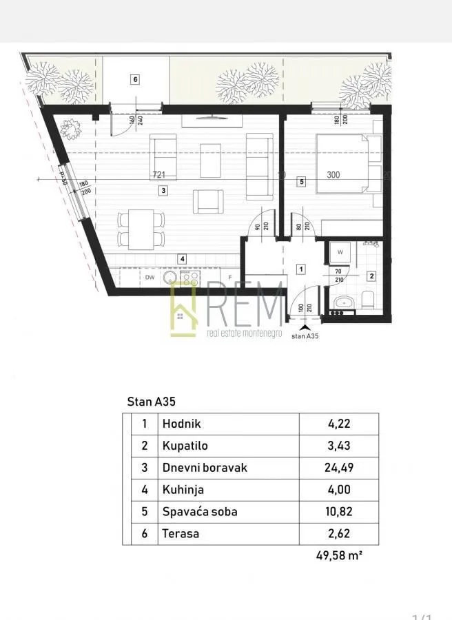 Prodaja, jednosoban stan, 49m², Zagorič, Podgorica