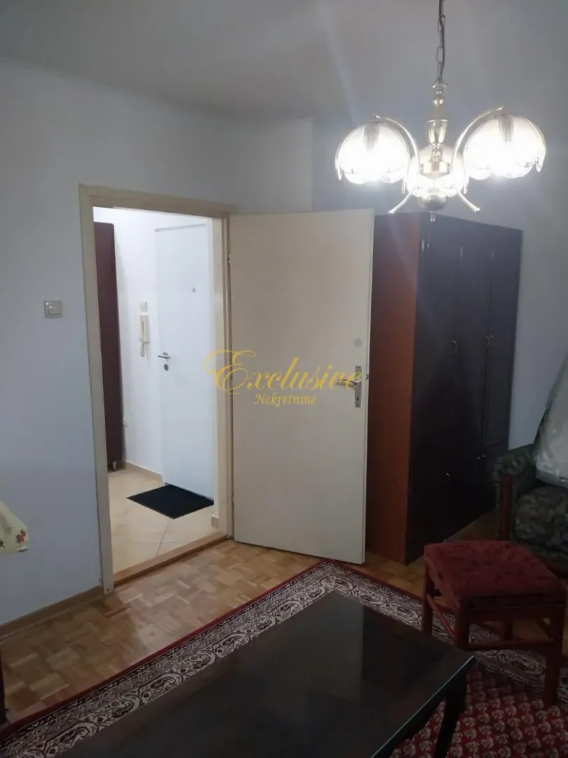 Pogled iz dnevne sobe prema ulaznim vratima i hodniku.