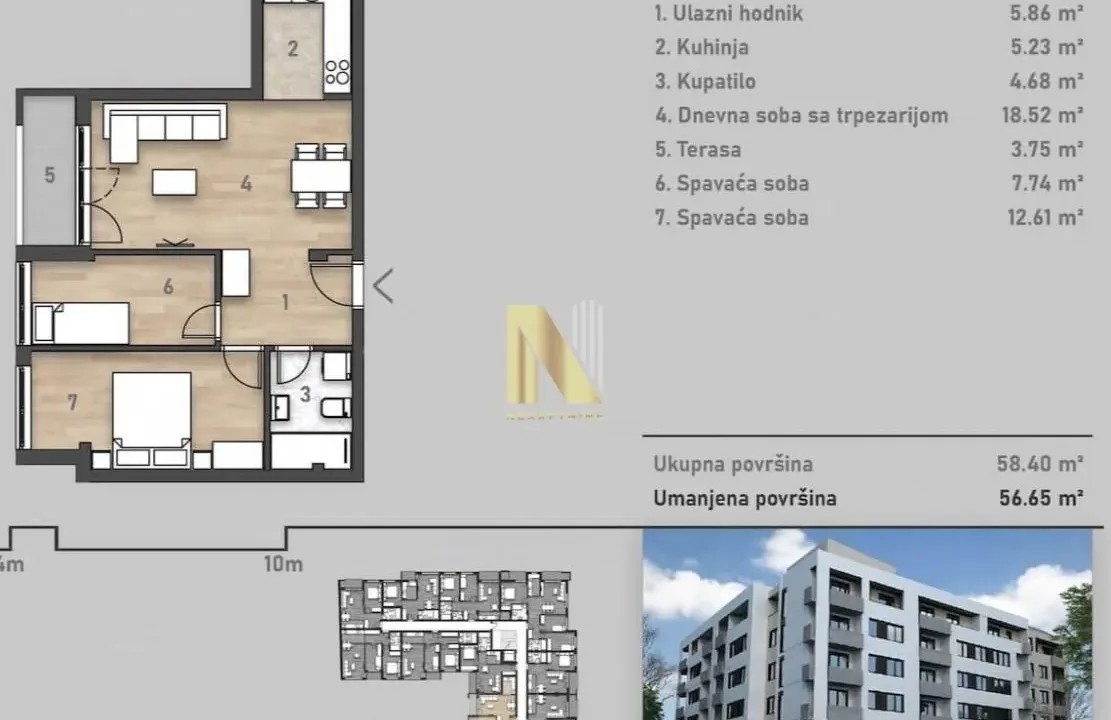Prodaja, trosoban stan, 57m², Salajka, Novi Sad Sve Podlokacije