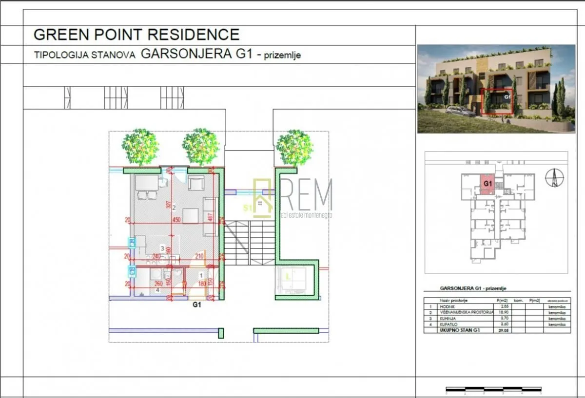 Prodaja, garsonjera, 32m², Dobrota, Kotor