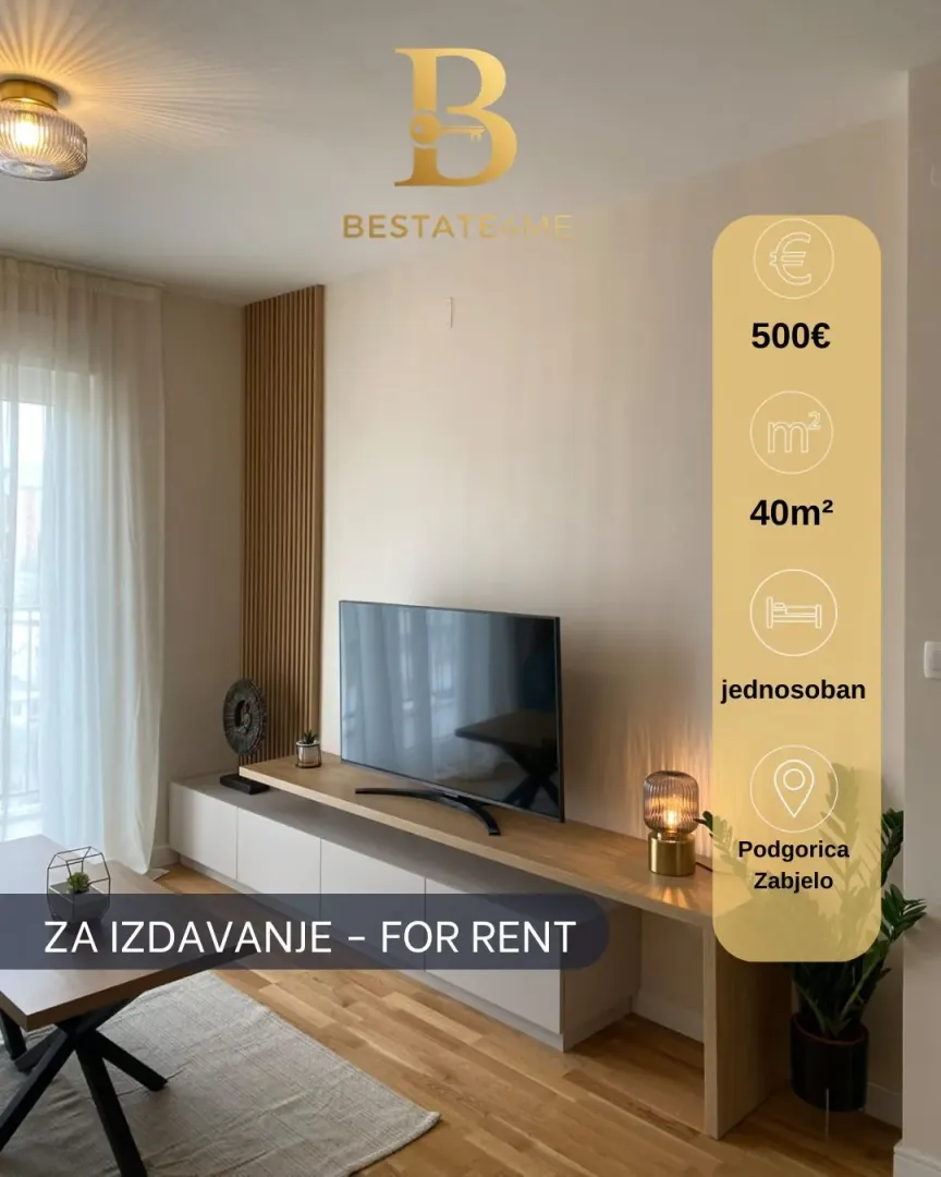 Izdavanje, jednosoban stan, 40m², Zabjelo, Podgorica