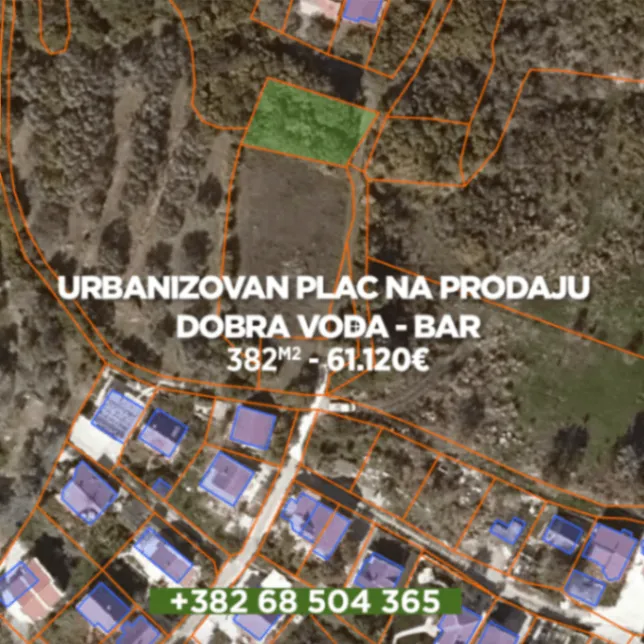 Prodaja, plac, 382m², Dobre Vode, Bar