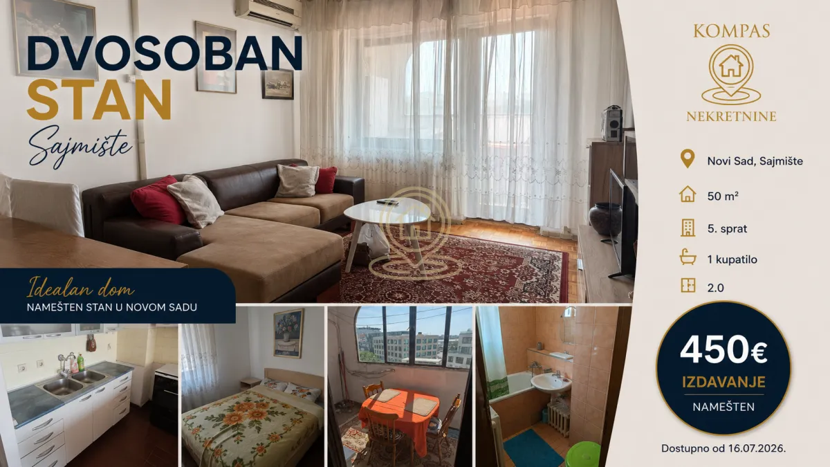 Rent, two bedroom apartment, 50m², Sajmište, Novi Sad