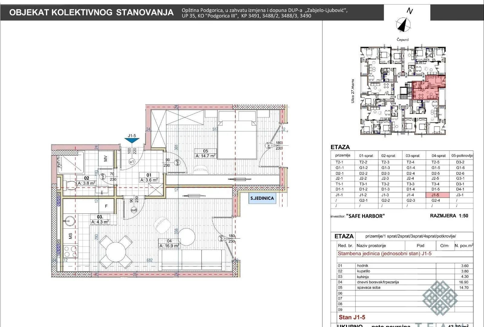 Prodaja, jednosoban stan, 43m², Ljubović, Podgorica