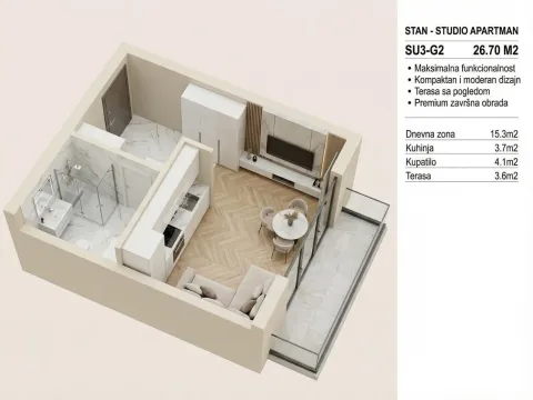 Sale, studio apartment, 26m², Budva, Crna Gora - image 4