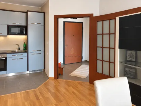 Modern kitchen with blue cabinetry and built-in appliances. - image 3