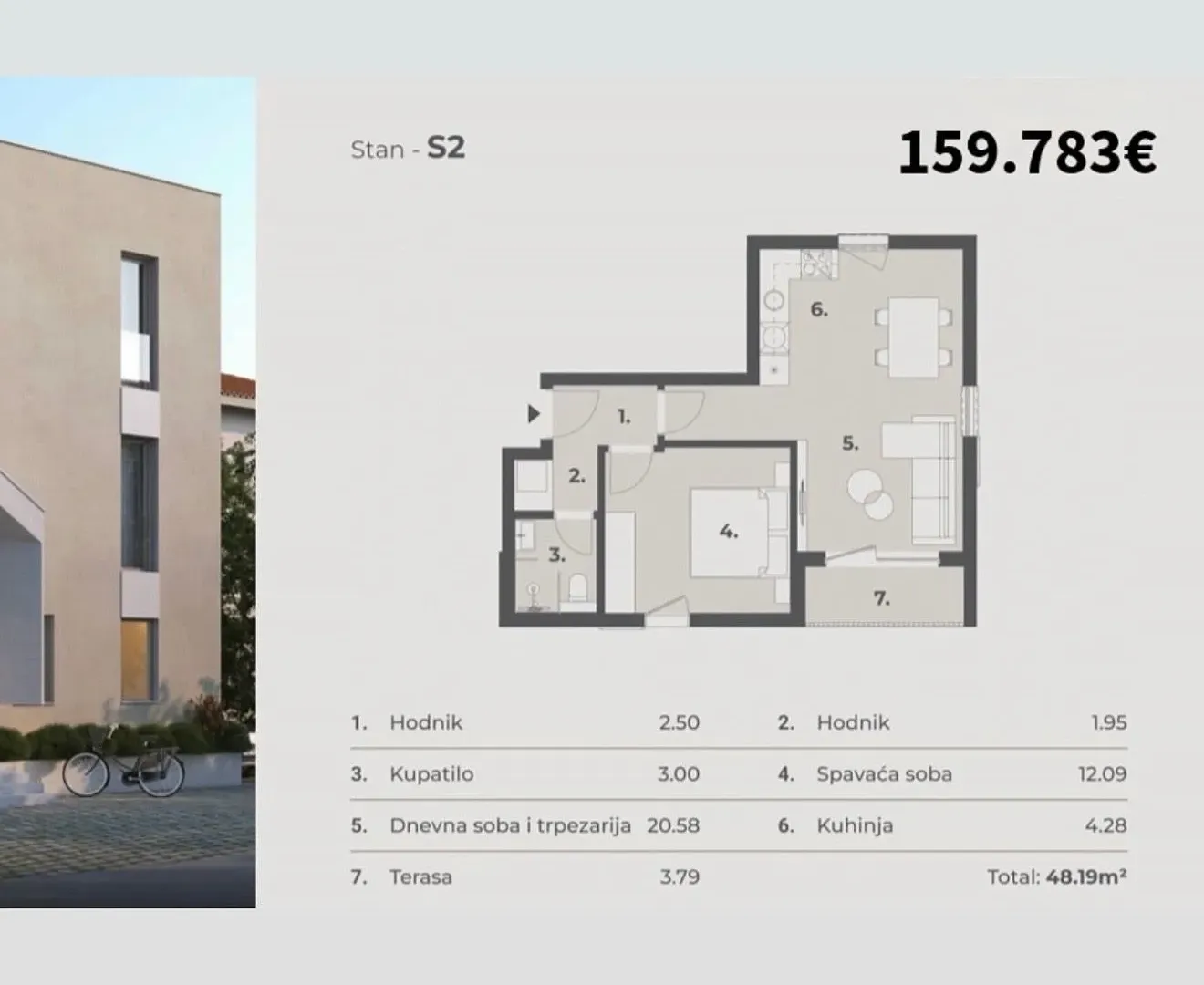 Prodaja, dvosoban stan, 40m², Mrčevac, Tivat