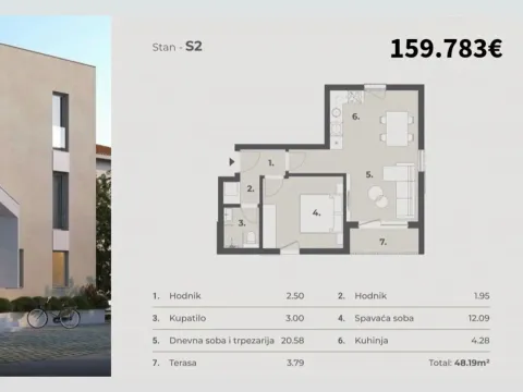 Prodaja, dvosoban stan, 40m², Mrčevac, Tivat - image 2