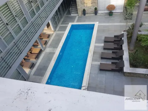Outdoor area with a swimming pool and sun loungers. - image 18