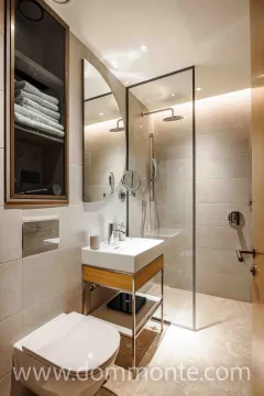 Modernly equipped bathroom with a walk-in shower and washbasin. - image 13