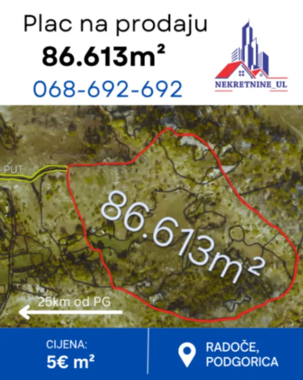  Land Lot for Sale, 86613m2, Radovče, Podgorica