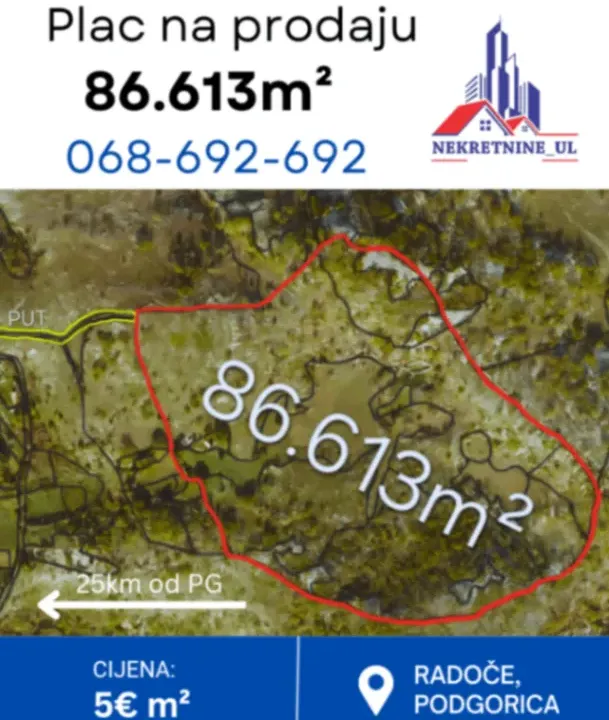 Sale, land lot, 86613m², Radovče, Podgorica