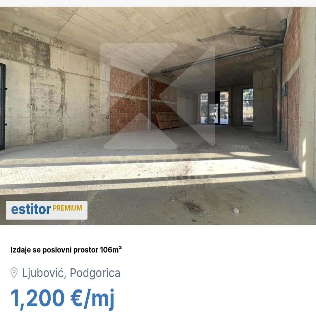 Izdavanje, poslovni prostor, 106m², Ljubović, Podgorica
