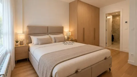 Prostrana spavaća soba sa bračnim krevetom, drvenim ormarom i sopstvenim kupatilom. - image 4