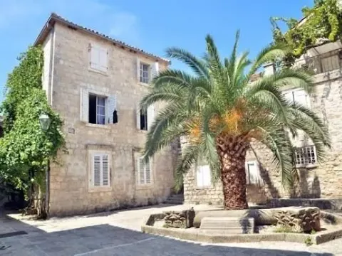 Traditional stone house with a courtyard and a palm tree. - image 20