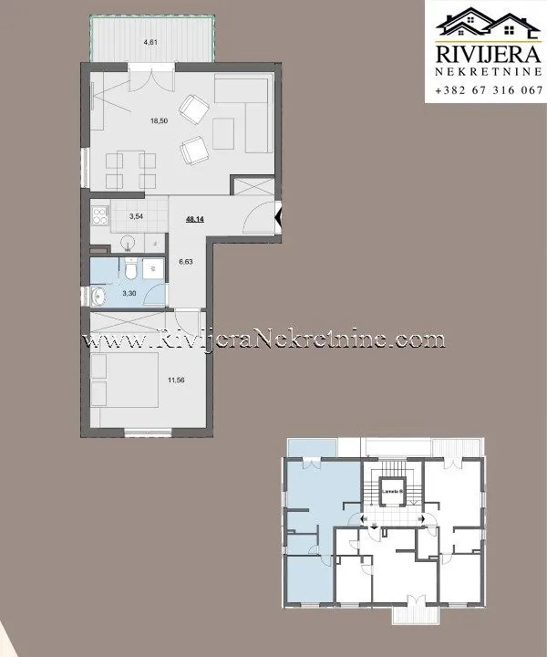 Prodaja, jednosoban stan, 48m², Donja Lastva, Tivat