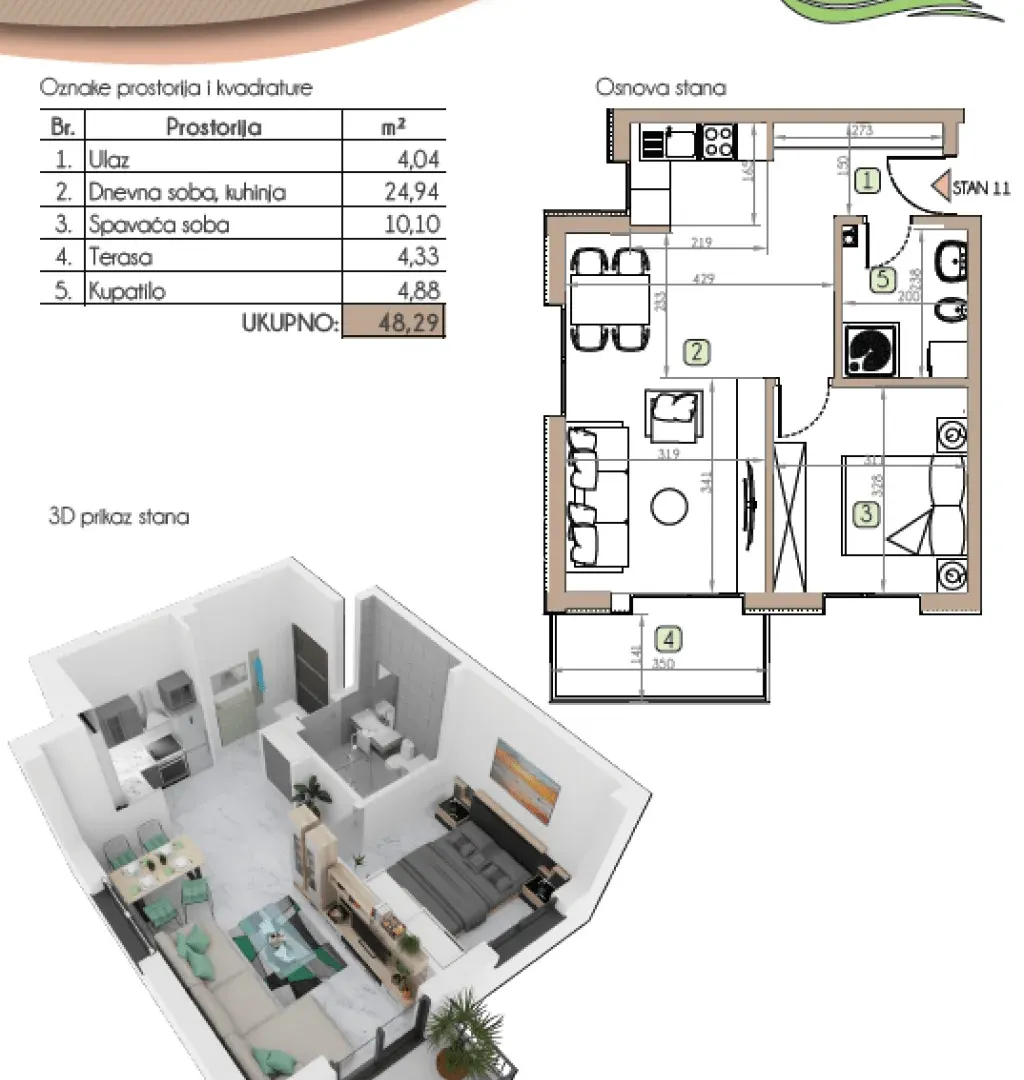 Prodaja, jednosoban stan, 48m², Dobrota, Kotor