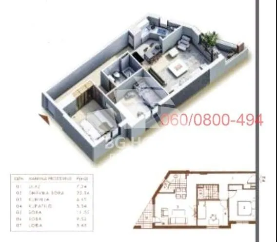 Sale, three bedroom apartment, 61m², Zvezdara Sve Podlokacije, Beograd