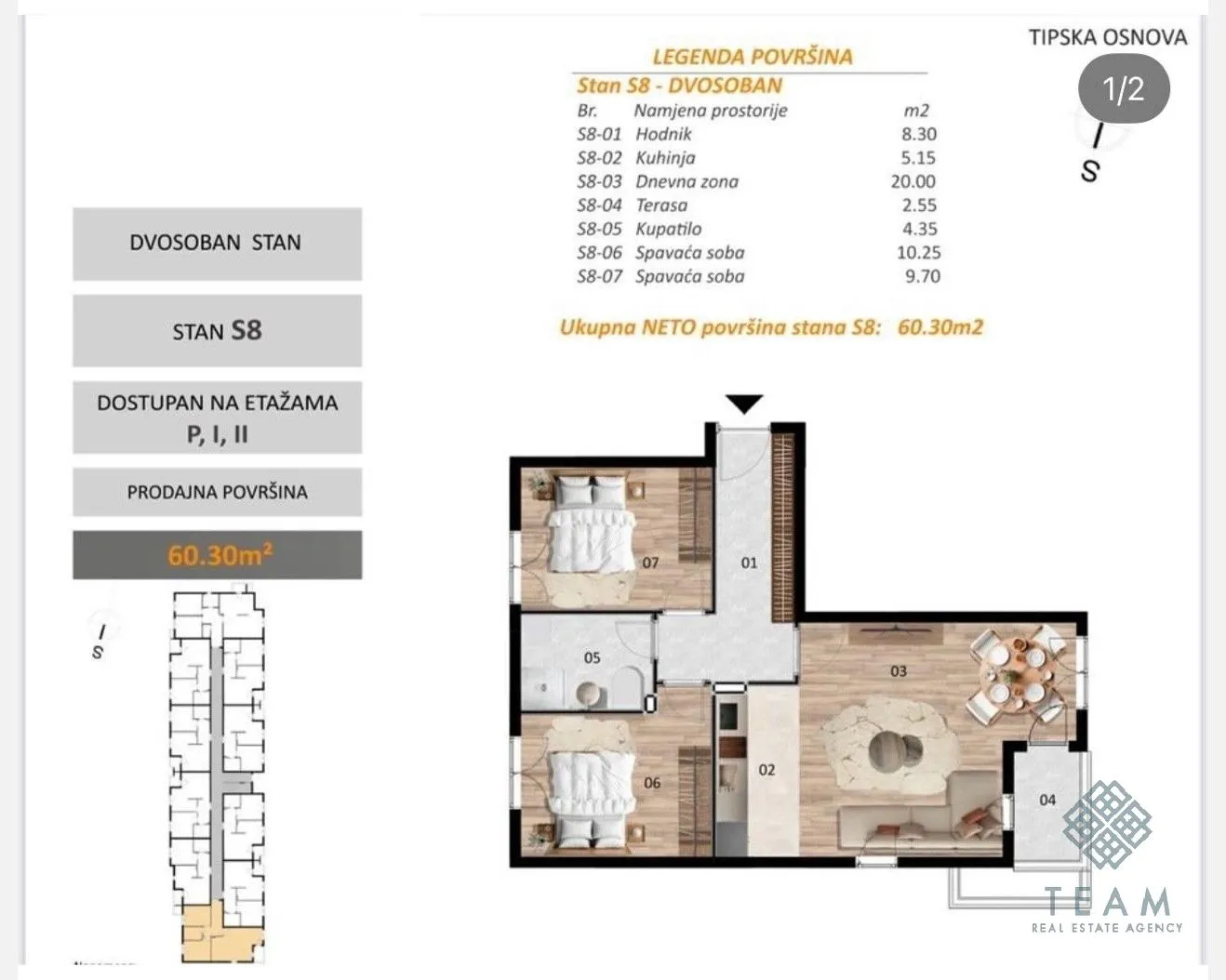 Prodaja, dvosoban stan, 60m², Zabjelo, Podgorica