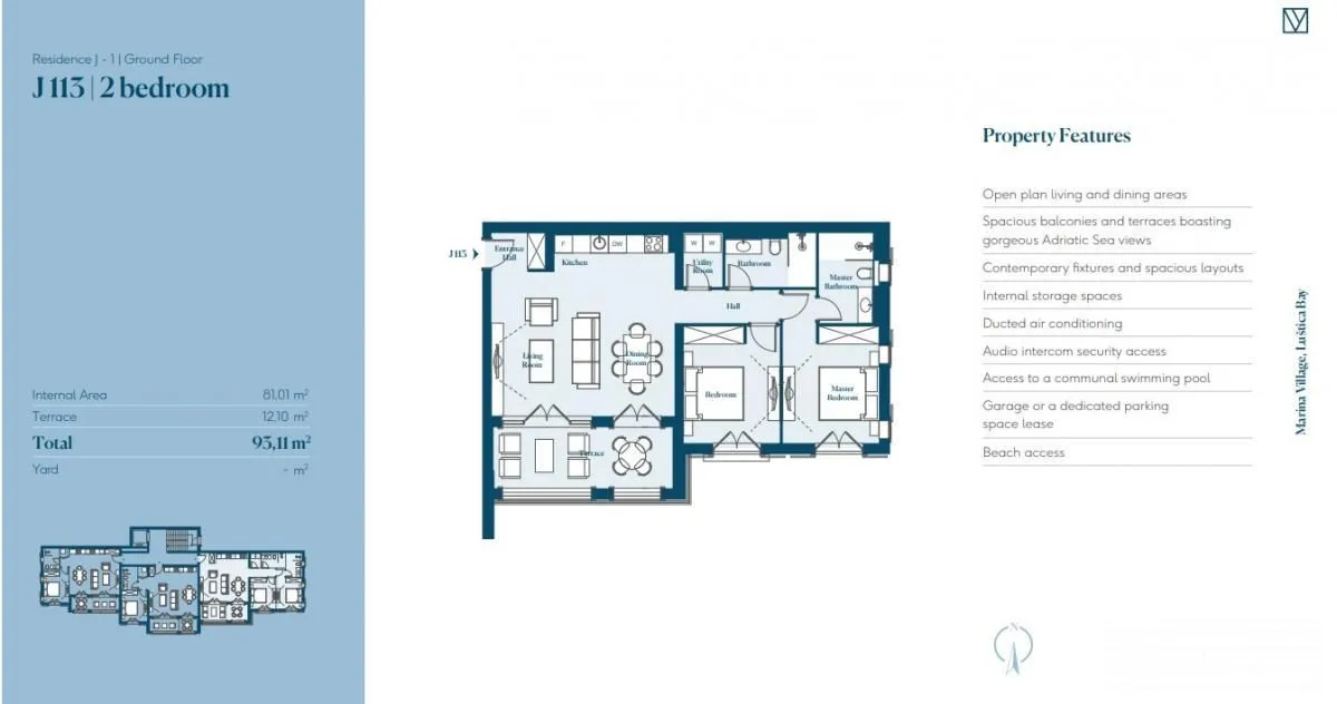 Sale, two bedroom apartment, 95m², Luštica Bay, Tivat