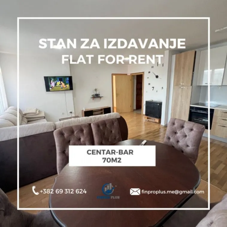 Izdavanje, dvosoban stan, 70m2, Centar, Bar