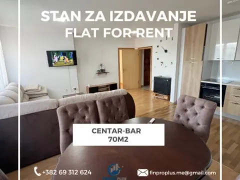 Izdavanje, dvosoban stan, 70m2, Centar, Bar