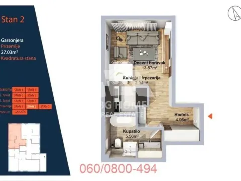 Sale, apartment, 27m², Lekino Brdo, Voždovac Sve Podlokacije