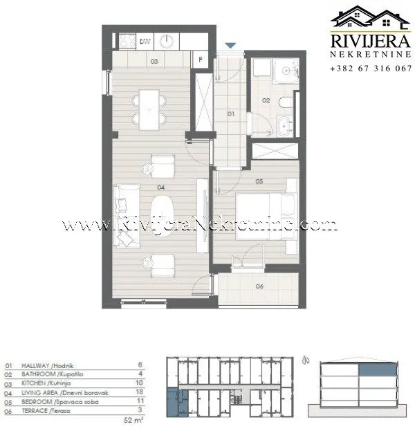Sale, one bedroom apartment, 52m², Radanovići, Kotor