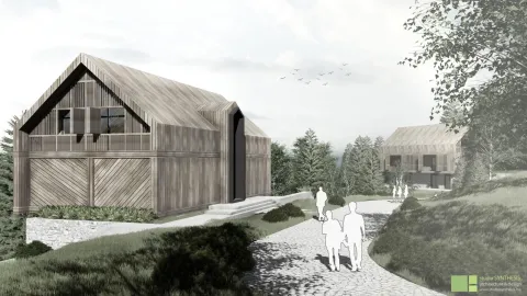 3D render eksterijera modernog drvenog objekta u prirodi. - image 5