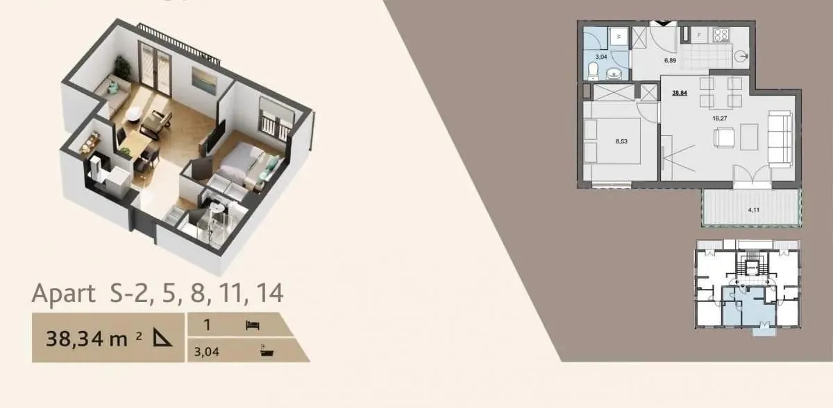 Prodaja, jednosoban stan, 43m², Donja Lastva, Tivat