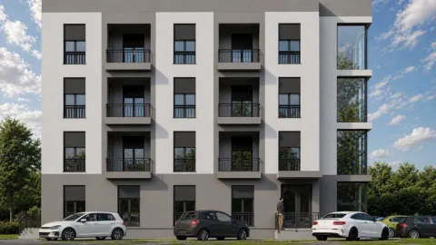 Spoljašnji izgled moderne stambene zgrade sa terasama i parkingom ispred. - image 11