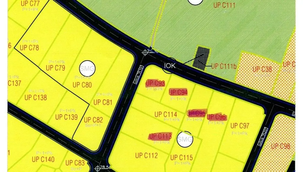 Katastarski plan sa označenim urbanističkim parcelama.
