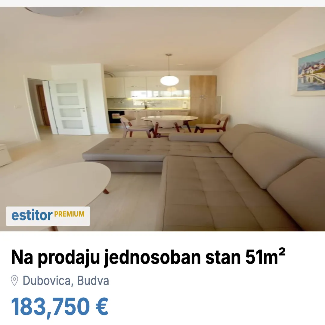 Prodaja, jednosoban stan, 51m², Dubovica, Budva