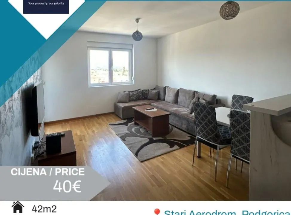 Stan-na-dan, jednosoban stan, 42m², Stari Aerodrom, Podgorica