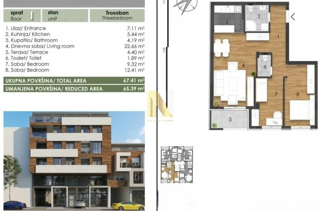 Sale, three bedroom apartment, 67m², Telep, Novi Sad Sve Podlokacije