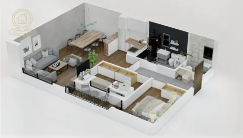 Three-dimensional layout of the apartment with furniture and furnished rooms. - image 3