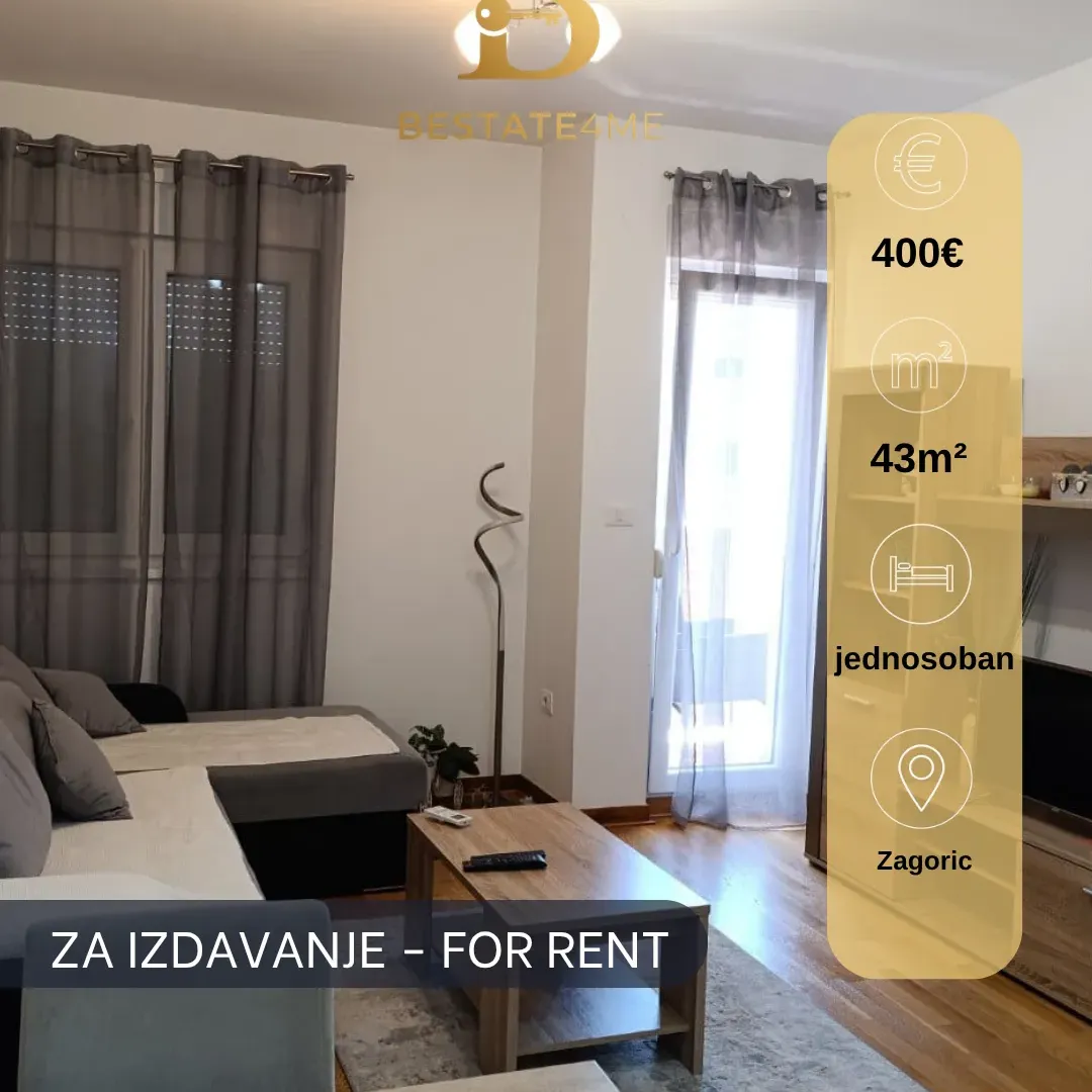 Rent, one bedroom apartment, 43m², Zagorič, Podgorica