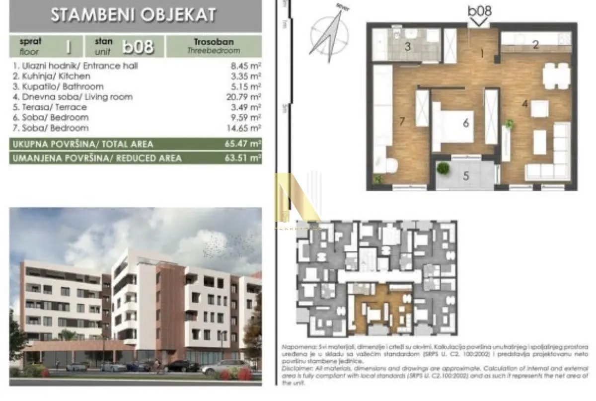 Sale, three bedroom apartment, 65m², Bulevar patrijarha Pavla, Novi Sad Sve Podlokacije