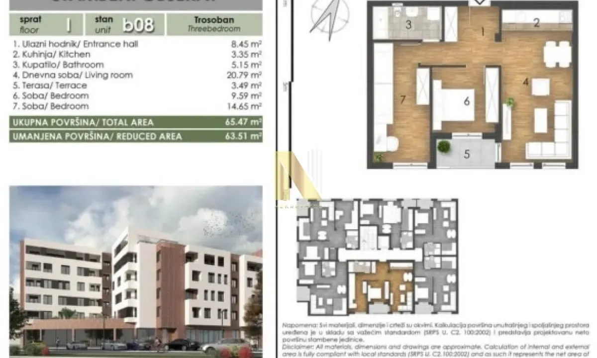 Prodaja, trosoban stan, 65m², Bulevar patrijarha Pavla, Novi Sad Sve Podlokacije