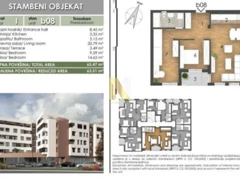 Sale, three bedroom apartment, 65m², Bulevar patrijarha Pavla, Novi Sad Sve Podlokacije - image 1