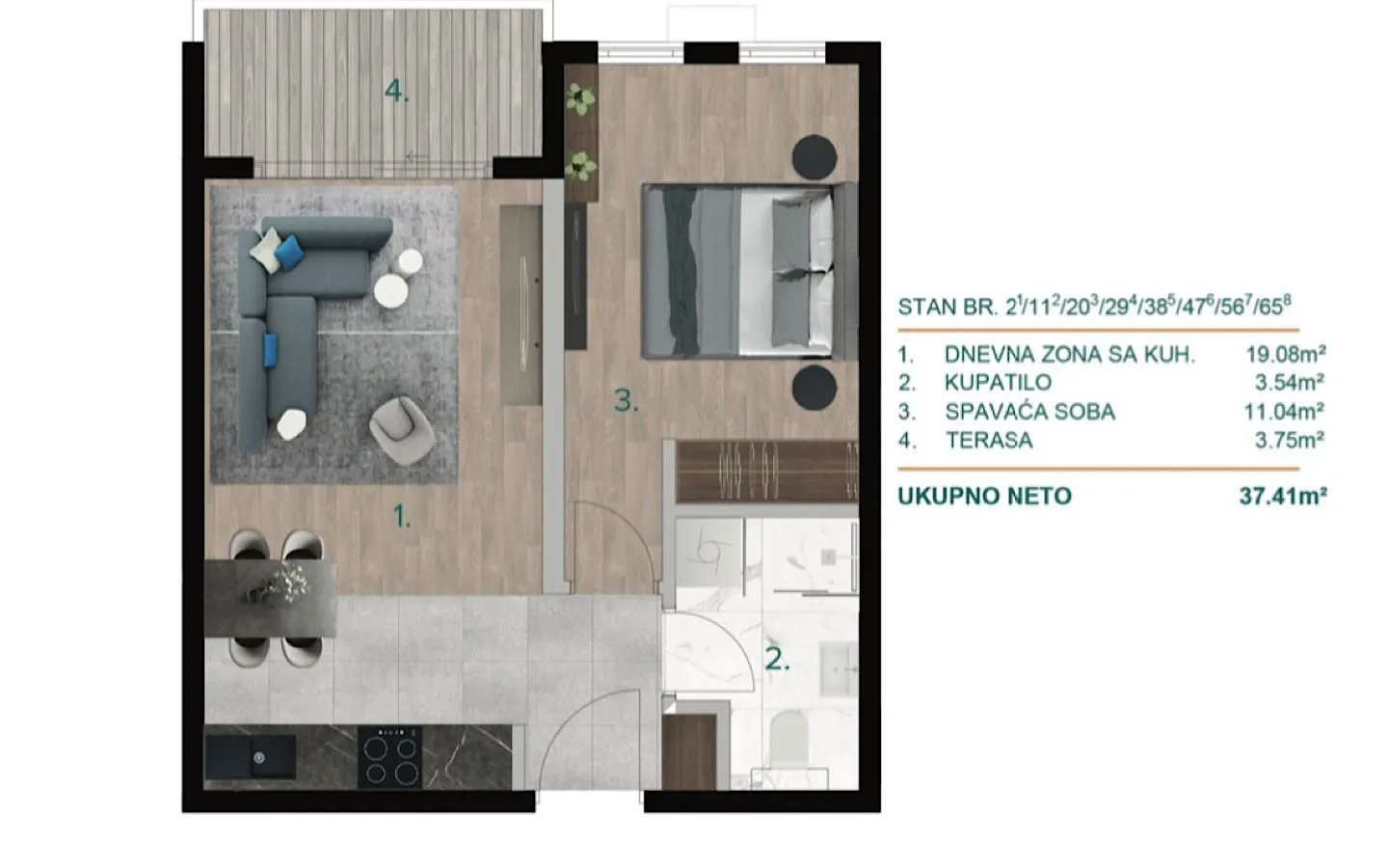 Prodaja, jednosoban stan, 42m², Bjeliši, Bar
